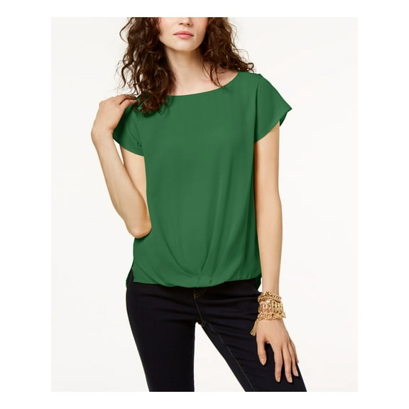 INC Womens Green Cap Sleeve Jewel Neck Top Size: M