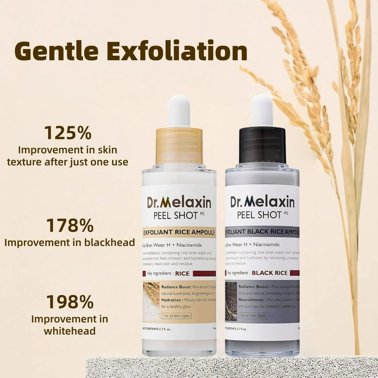 Dr Melaxin Radiance Peel Shot, 2.9 fl.oz Chemical Exfoliator for Dull Skin White + Black Rice