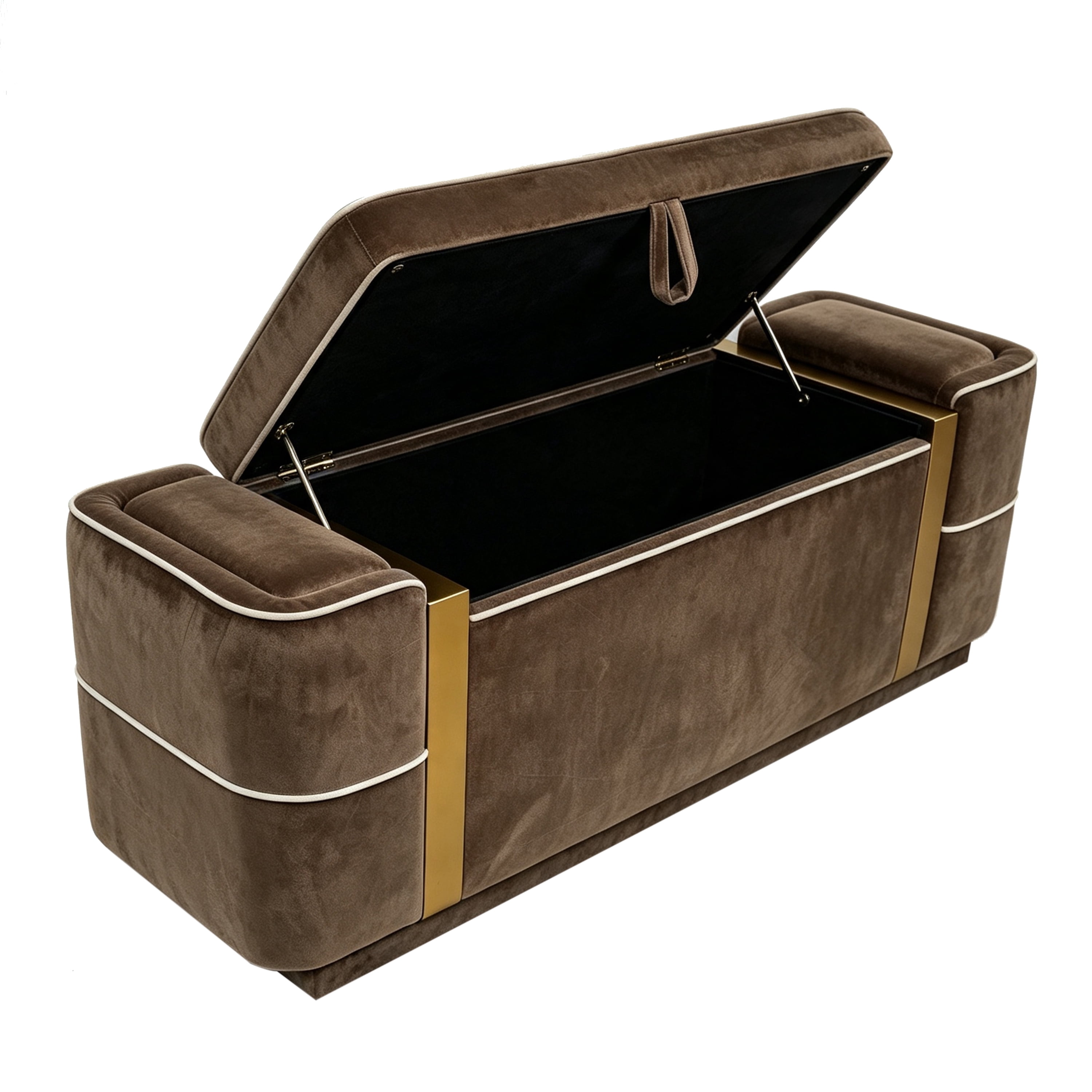 Euroco 47.2" Storage Ottoman Bench,Upholstered End of Bed Bench with Seating, Entryway Bench for Living Room Bedroom,Brown