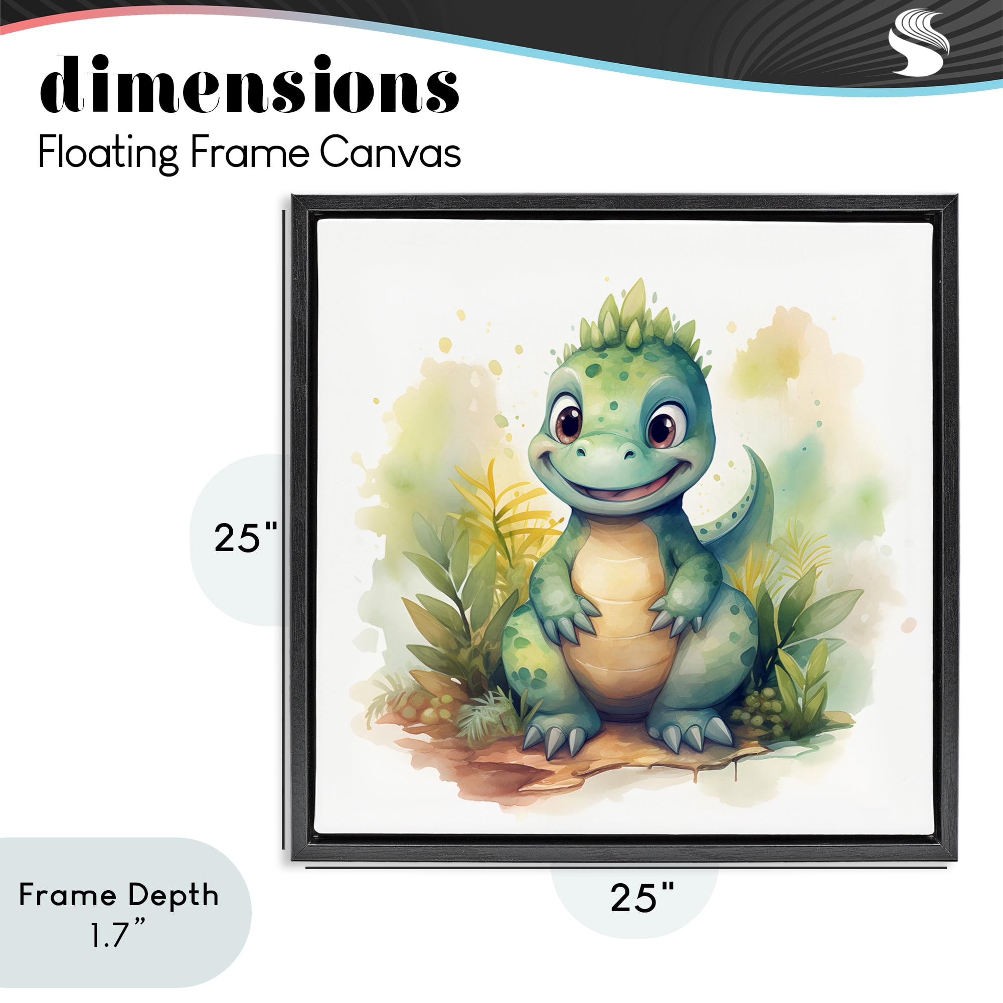 Stupell Industries Crafty Smiling Dinosaur Black Framed Floater Canvas Wall Art, design by Steve Hunziker
