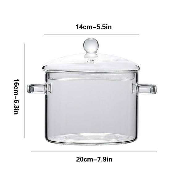 Dvkptbk Simmer Pot for Stove Potpourri, Borosilicate Glass Pots for Cooking on Stove, Clear Pots for Cooking, Glass Cookware, Cooktop Safe for Pasta Noodle, Soup, Milk, Food