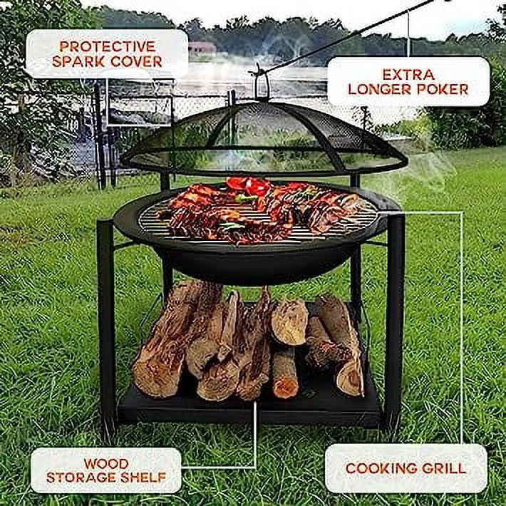 SereneLife  2-in-1 Steel BBQ Grill 26" Portable Outdoor Wood Burning Fire Pit