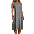 thumbnail image 3 of CHGBMOK Womens Striped Maxi Linen Dress V Neck Casual Sleeveless Long Dress Flowly Beach Vacation Casual Dress, 3 of 7