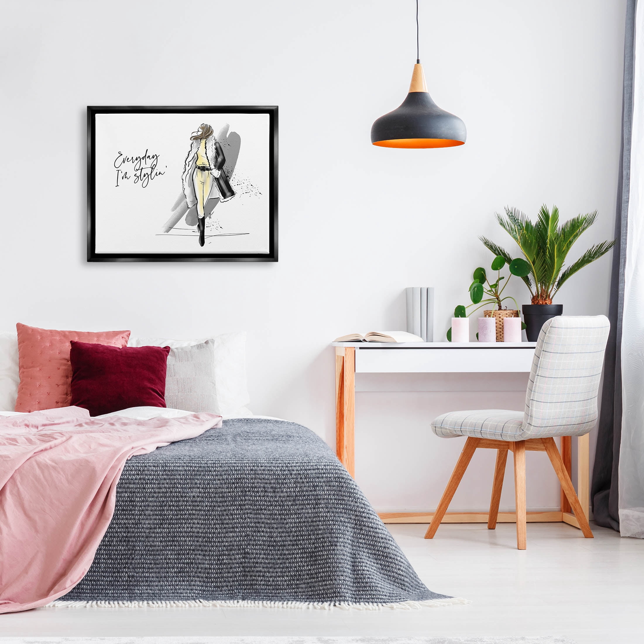 Stupell Industries Every Day I'm Stylin' Fashion Graphic Art Jet Black Floating Framed Canvas Print Wall Art, Design by Alison Petrie