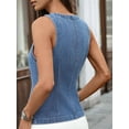 thumbnail image 4 of Denim Vest for Women Sleeveless Strechy Jean Vest Top Button Down Crewneck Casual Summer Western Waistcoat Blue L, 4 of 8