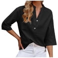 thumbnail image 2 of Lixiuxyad 3/4 Sleeve Women's Top Casual Loose Round Neck T Shirt Cute Solid Color Long Version Top Basic Tee,Black L, 2 of 7