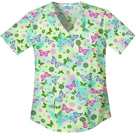 Butterfly Flock print V-Neck Scrub Top