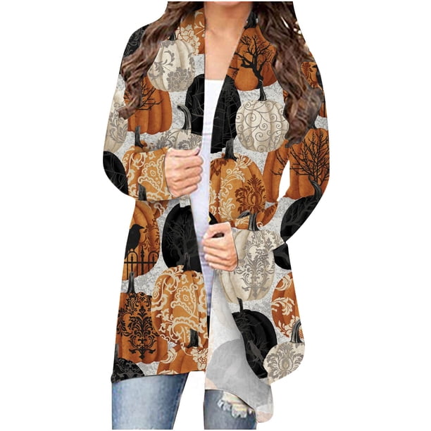 Blusa de manga larga para mujer, informal, con estampado de Halloween, estilo cárdigan Fridja hkj2750