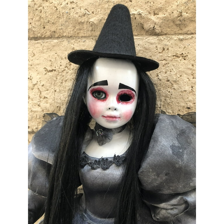 OOAK One Eye Black Gothic Mourning Witch Creepy Horror Doll Art by