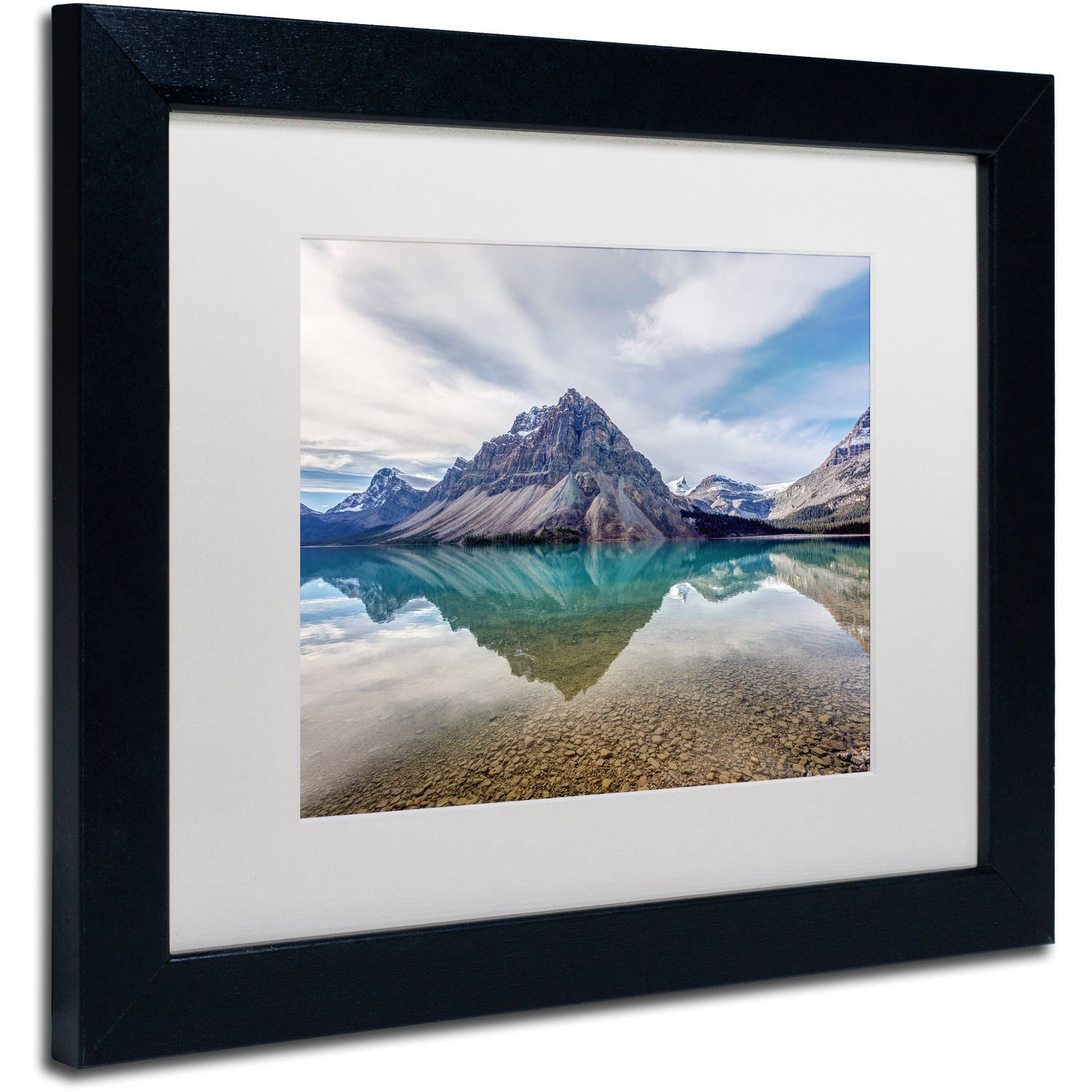 Trademark Fine Art 'Bow Lake Blue' Canvas Art by Pierre Leclerc, White Matte, Black Frame