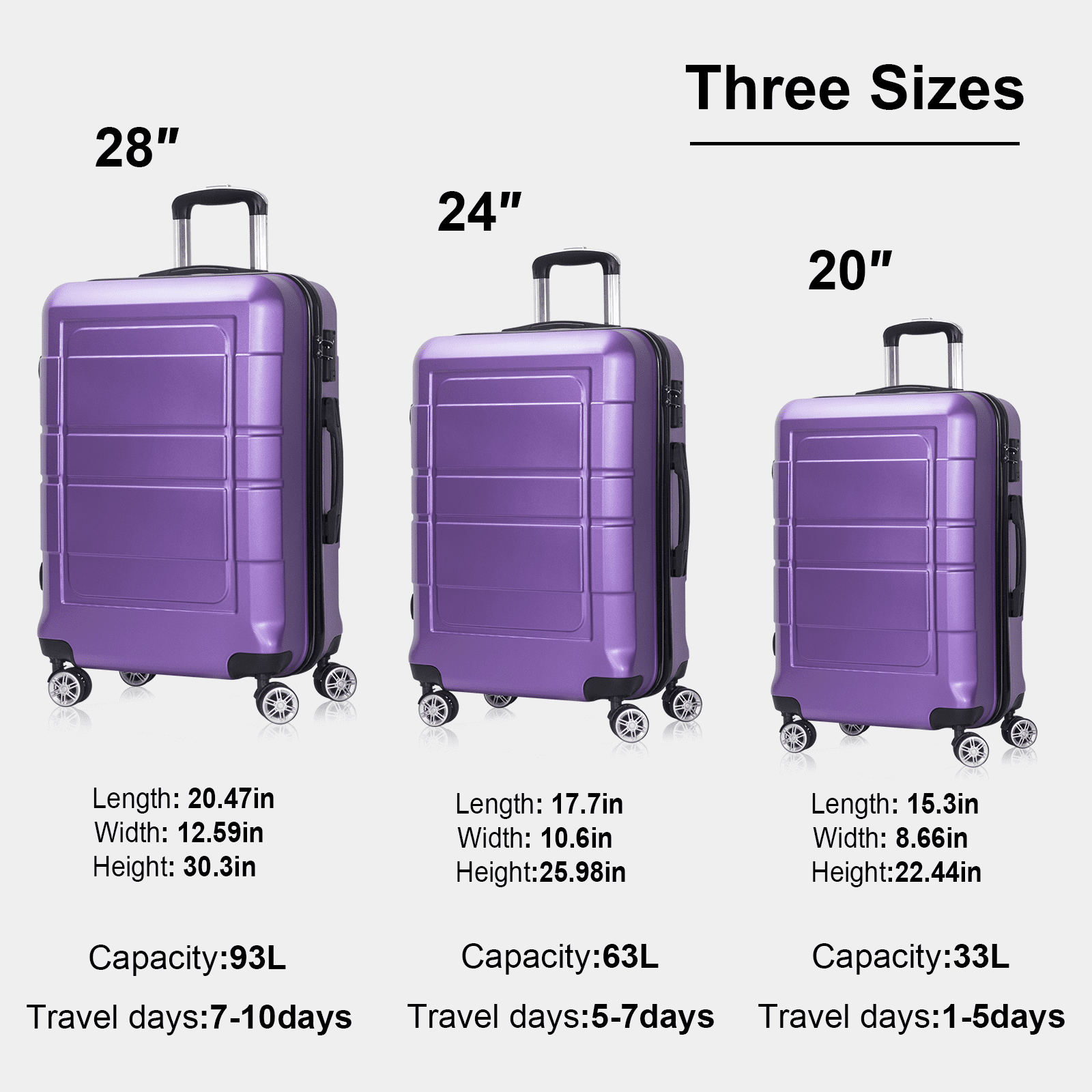 LUGGEX Purple Luggage Sets 3 Piece for Women - Expandable Carry on Luggage  Set w