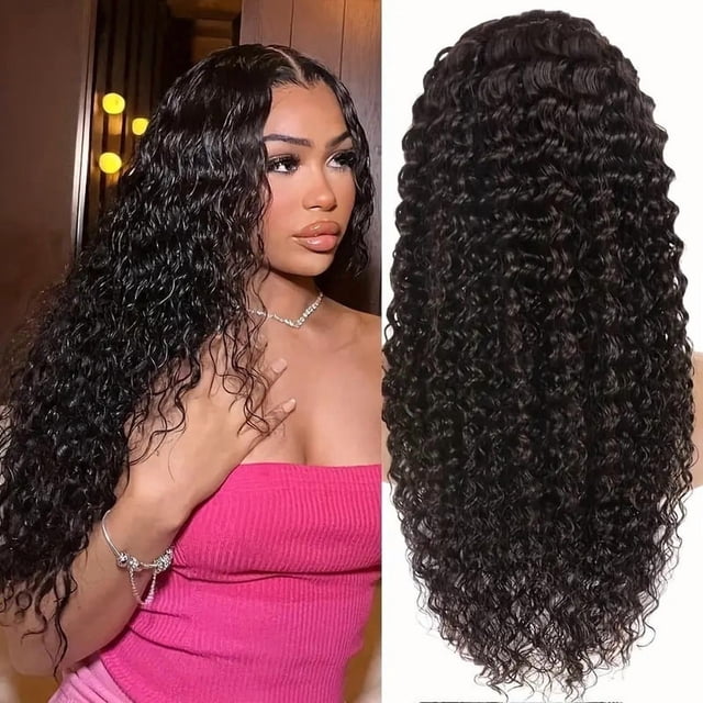 Perruque Synthétique Petite Bouclée avec Dentelle Frontale, Cheveux Longs Bouclés