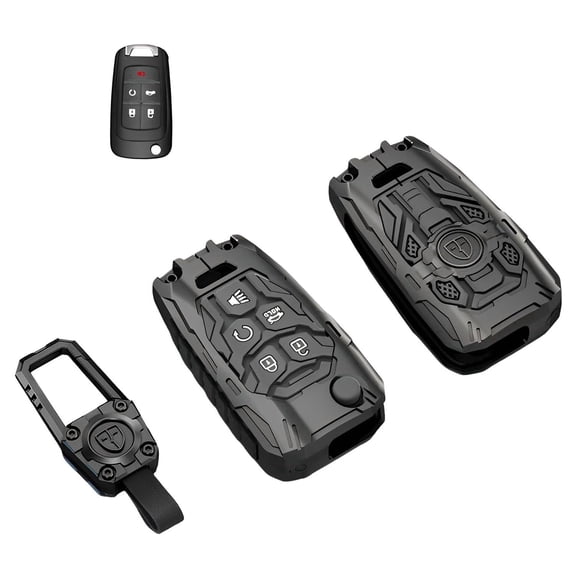 Heavy Zinc Alloy Key fob Case Cover with Keychain Compatible with Chevy Cruze Camaro Impala Equinox GMC Terrain Buick Regal Lacrosse 2010-2017