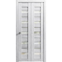 Sliding Closet Bi-fold Doors 48 x 80 inches | Quadro 4445 Nordic White with Frosted Glass | Sturdy Tracks Moldings Trims Hardware Set | Wood Solid Bedroom Wardrobe Doors