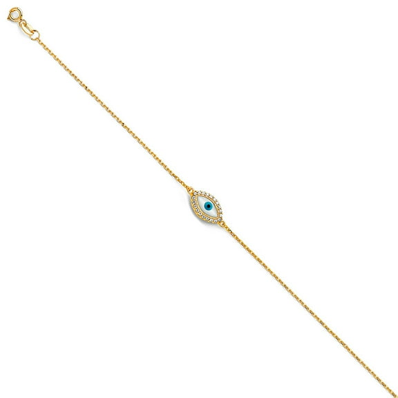 14k Yellow Gold Evil Eye Chain Bracelet Link Bracelet for Women and Men - 1.2 Grams