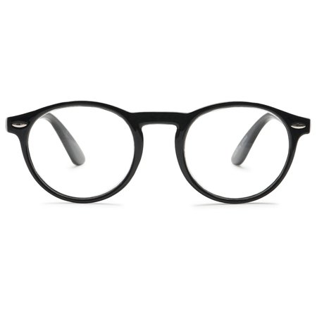 MAGIMODAC Round Reading Glasses Womens Mens Spring Hinge Lightweight Classic Retro Readers Eyeglasses 0.0 1.0 1.5 2.0 2.5 3.0 3.5 Black, +1.0