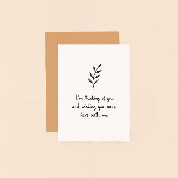 I’m Thinking of You Greeting Card – Elegant Design with Leaf Illustration – Envelope Included, Blank Inside – Perfect for Weddings, Sympathy, or Just Because