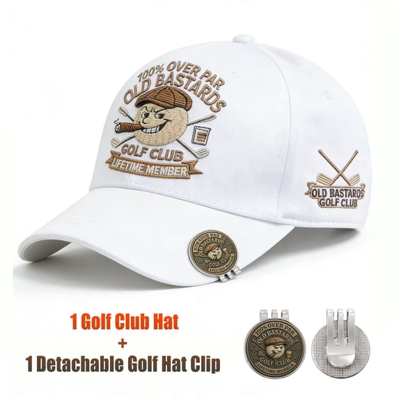 WKSCLPAI Old Bastards Golf Club-Baseball Cap, 100% Over PAR Lifetimes Member Embroidered Baseball Hat, Adjustable White Golf Hat with A Funny Decorative Detachable Hat Clip