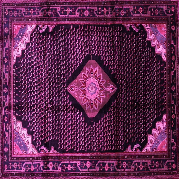 Ahgly Company Indoor Square Medallion Pink Traditional Area Rugs, 7' Square