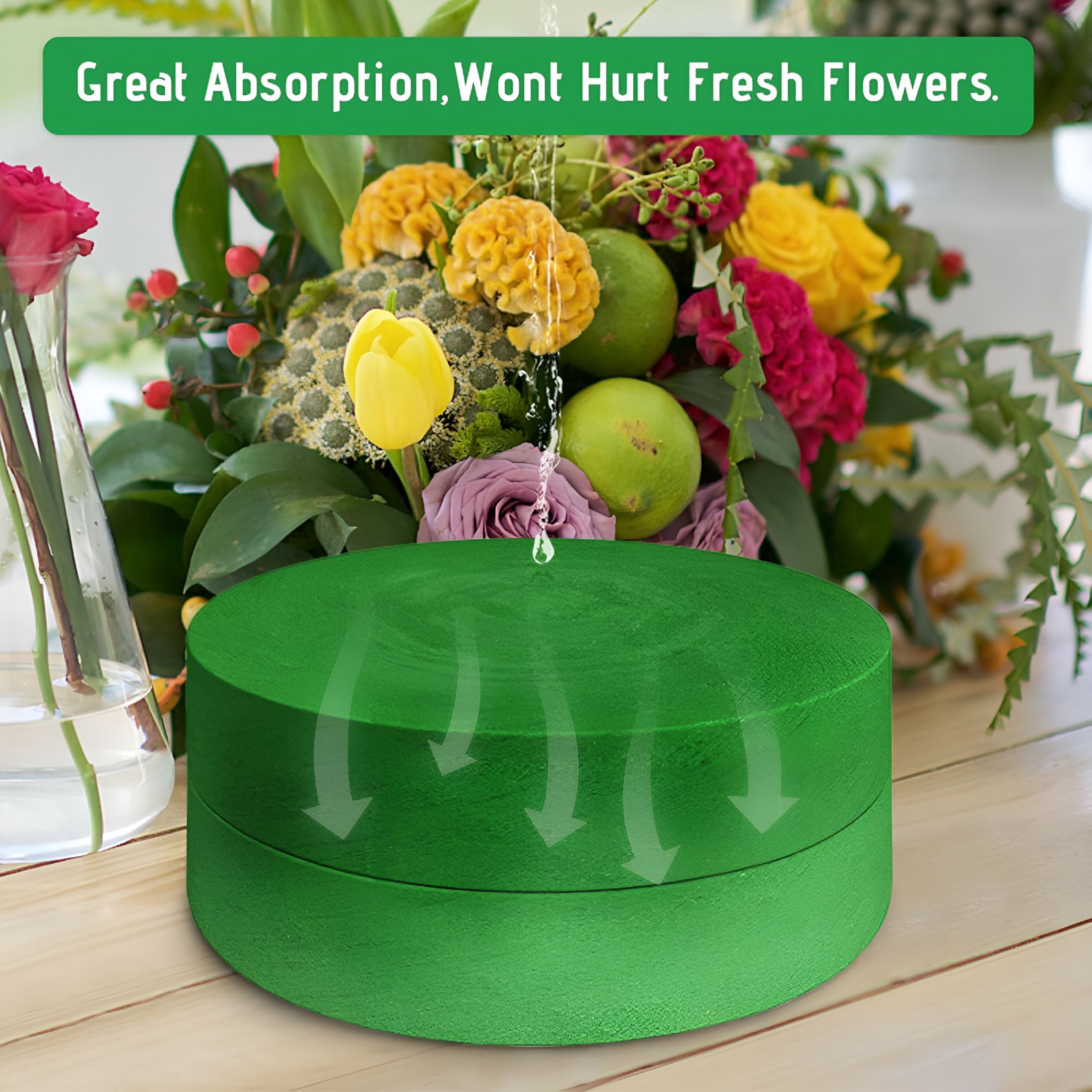 XIBUFE 6Pcs Floral Foam Round Blocks,Large Wet and Dry Green Foam for Artificial and Fresh Flower Arrangement,Flower Foam Blocks for Wedding Party Decorations(7.8 Inch)