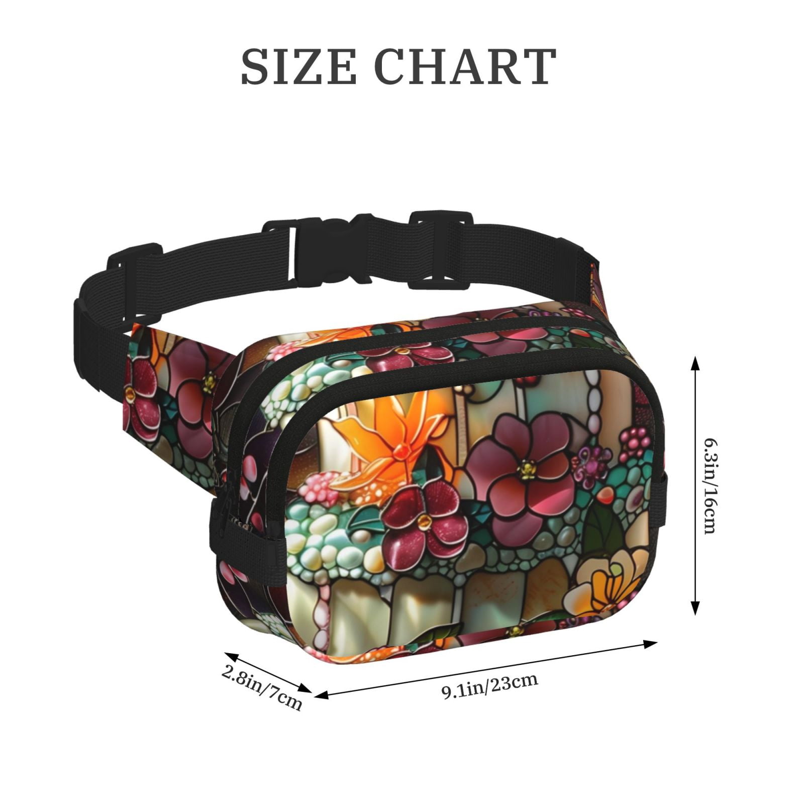 Picia Stained Glass Floral Cake Print Square Double-Layer Waist Bag Mini Adjustable Waist Belt Bag Exercise Running Travel Hiking