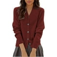 thumbnail image 4 of Women Wool Sweater V-Neck Solid Color Cardigan Button Down Long Sleeve Coat Knitwear Outerwear Tops, 4 of 4