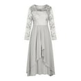 thumbnail image 4 of QJUHUNG Robe Midi Formelle pour Femmes Soirée Été Col en V Manches Courtes T-Shirt Soirée Invité de Mariage Style Asymétrique B-8 Cocktail Gris_i L, 4 of 6