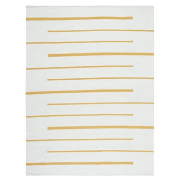 SAFAVIEH Montauk Oswald Geometric Striped Cotton Area Rug, Ivory/Gold, 6' x 9'