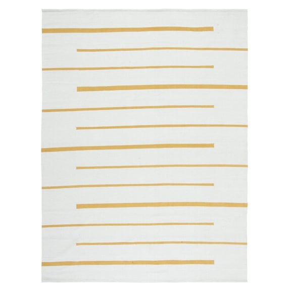 SAFAVIEH Montauk Oswald Geometric Striped Cotton Area Rug, Ivory/Gold, 9' x 12'