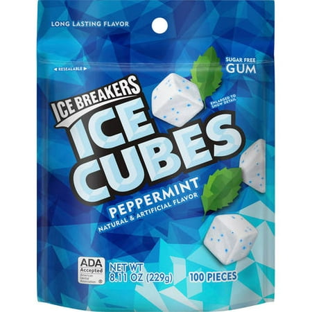 (2 pack) Ice Breakers Ice Cubes Peppermint Flavor Gum, 100 Pieces, 8.11