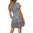 thumbnail image 2 of SURJDE Womenu2019s Summer Wrap V Neck Bohemian Floral Print Ruffle Swing A Line Beach Mini Dress, 2 of 7