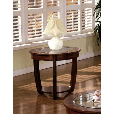 - Furniture of America Revels Transitional Glass End Table, Dark Cherry
