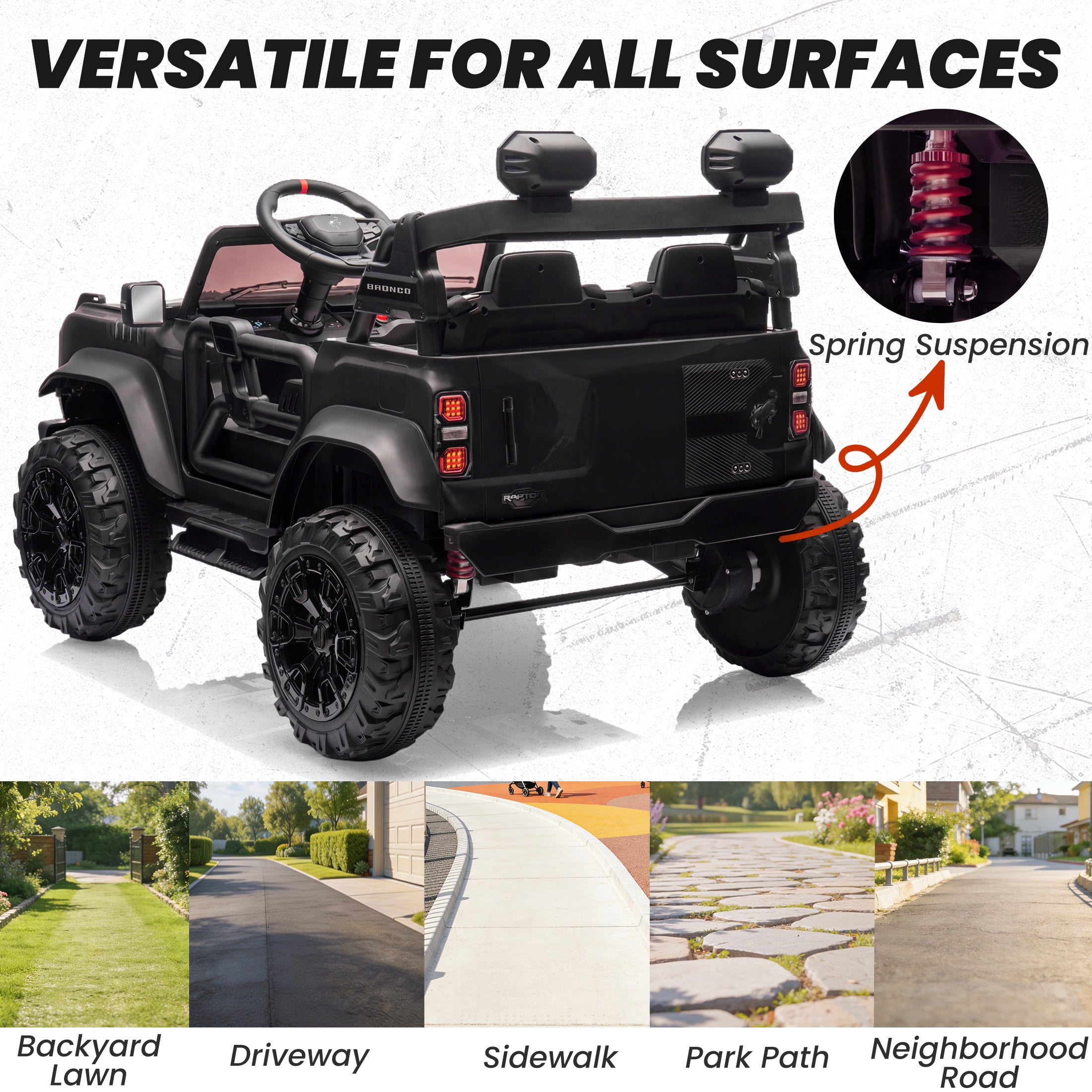 iYofe 24V 2 Seater Ford Bronco Raptor Powered Ride on Car with Remote Control, 4 Wheels Suspension, Ages 3-8, Black
