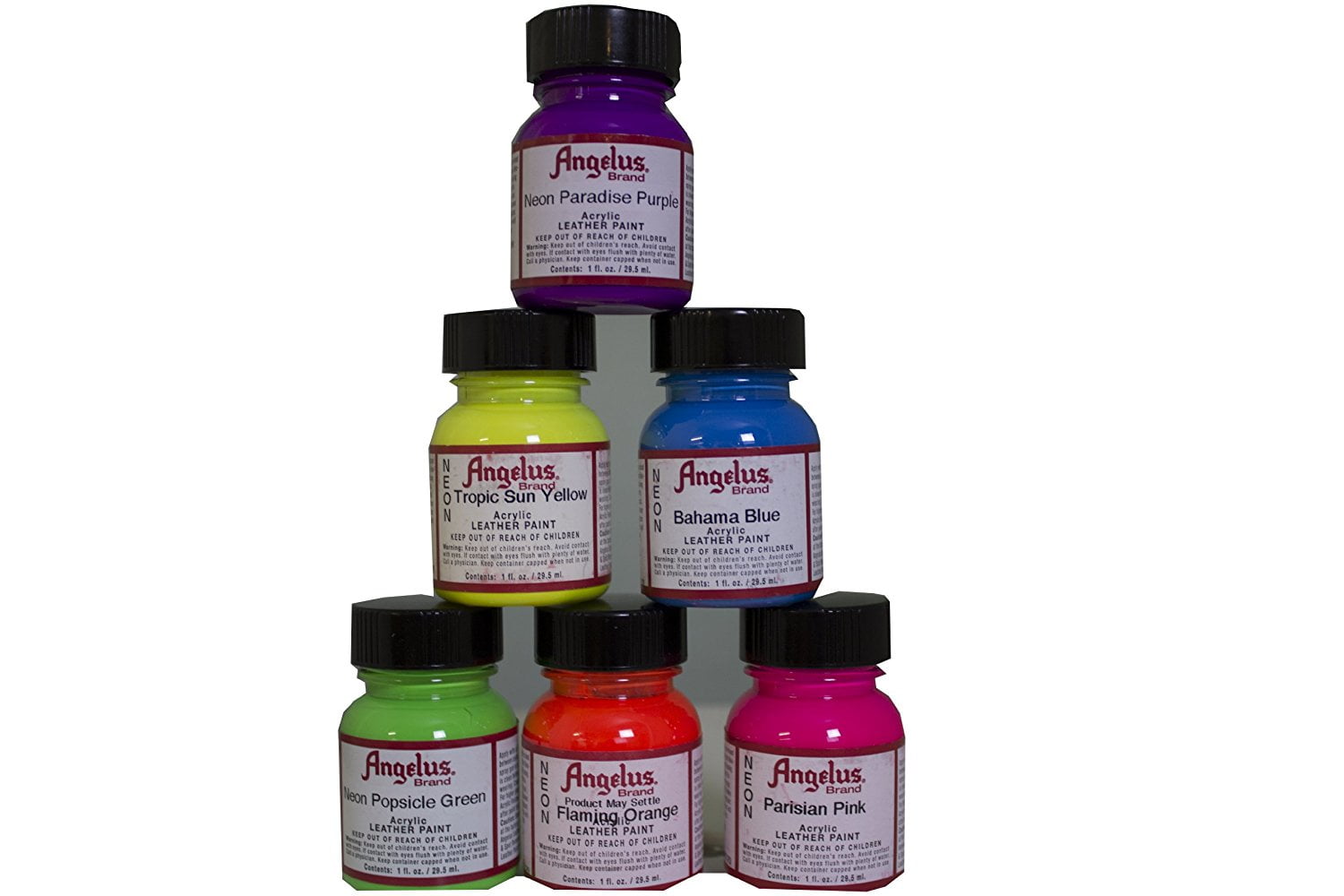 Angelus Neon Acrylic Leather Paint Starter Kit 1 Ounce, Set of 6, Multicolor