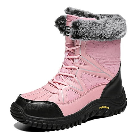 

Ediodpoh Women s Winter Boots Warm Lined Ladies Snow Boots Fashion Mid Carf Leather Boots Lace up Insulated Boots for Lady Pink 7.5