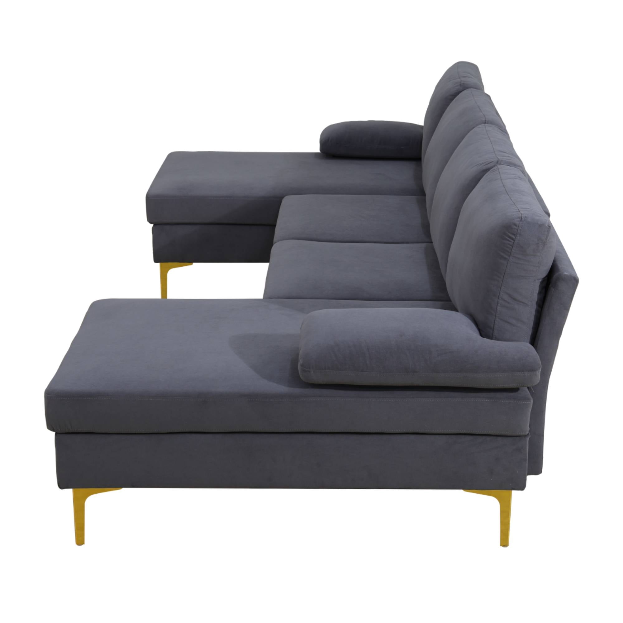 U Shaped Sectional Sofa Couch with Double Chaise Modern Modular Sleeper Couches for Living Room, Deep Grey
