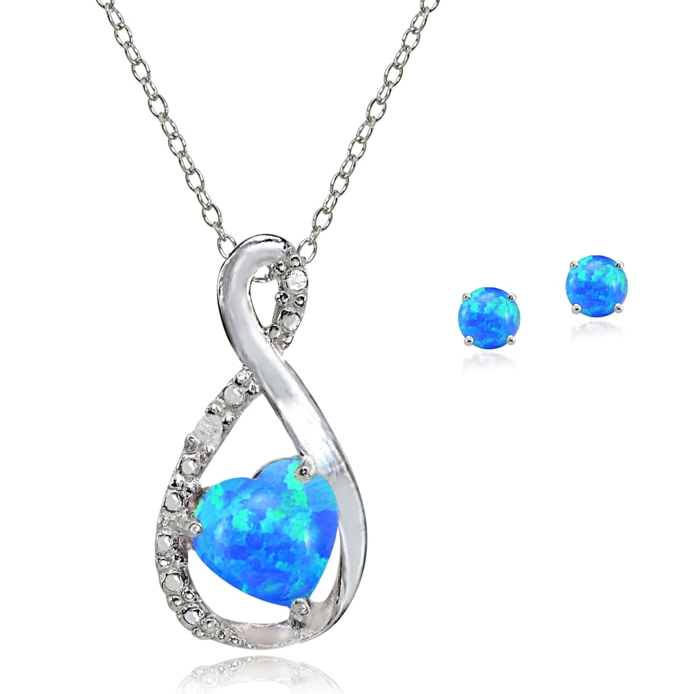 Blue Opal Zircon Pendant Necklace 20 in Platinum Over 925 Sterling Silver
