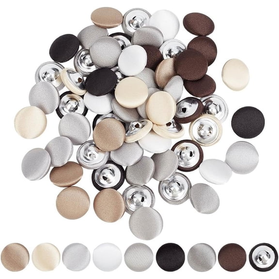 64pcs Satin Covered Sewing Shank Buttons 12mm Round 8 Colors Perfect for Crafts & Clothing Decor