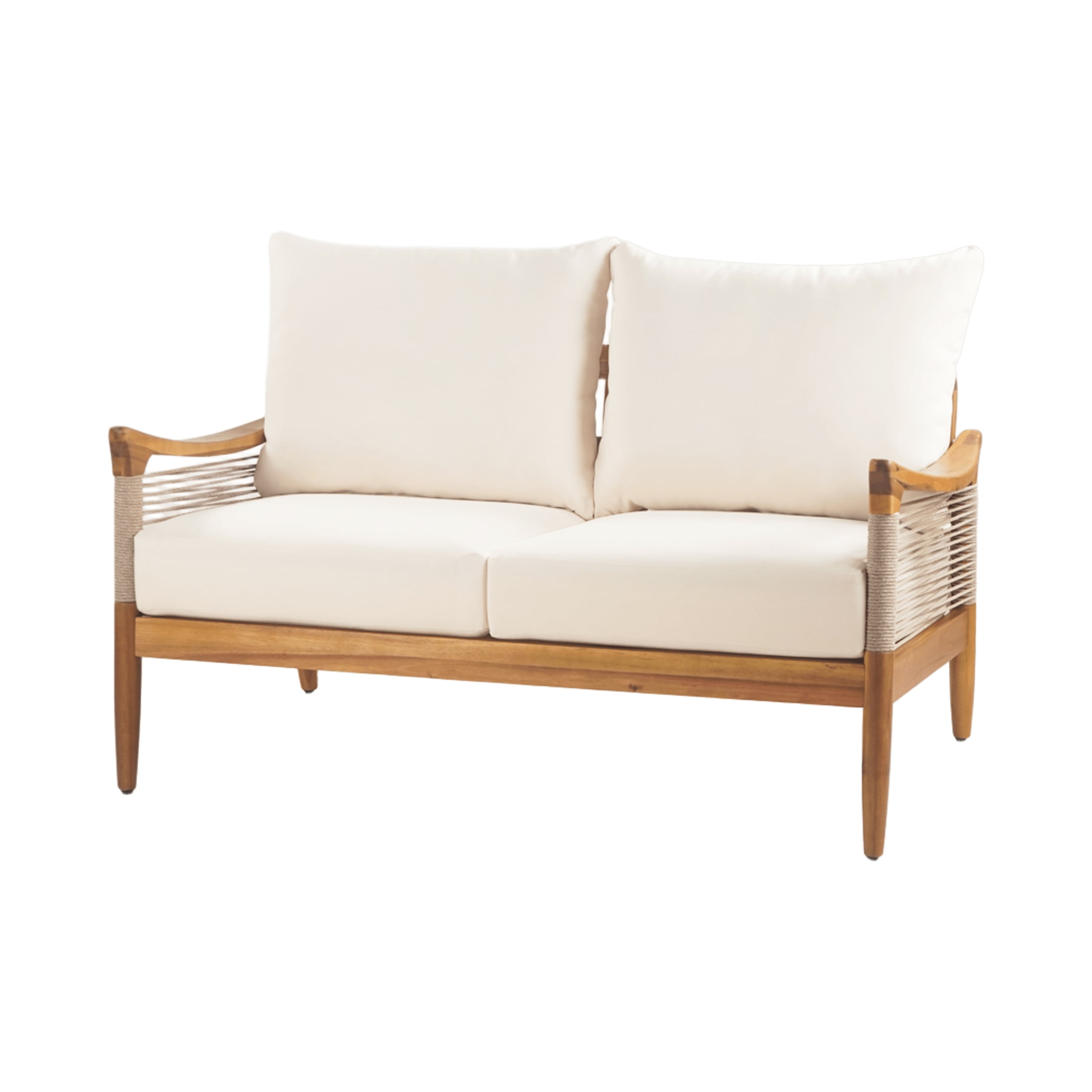 Christopher Knight Home Modern 2 Piece Patio Loveseat Coffee Table Set with Cushion, Solid Wood, Teak+ Beige