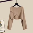 thumbnail image 4 of Conjunto de tres piezas de punto para mujer, abrigo largo, suéter de punto, pantalones de pierna ancha de cintura alta, informal, Invierno, 4 of 4