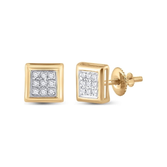 10K Yellow Gold Square Diamond Stud Earrings 0.05 CTTW | Pave Set Natural Diamond Screw Back Studs | Polished Fine Gold Jewelry Gift