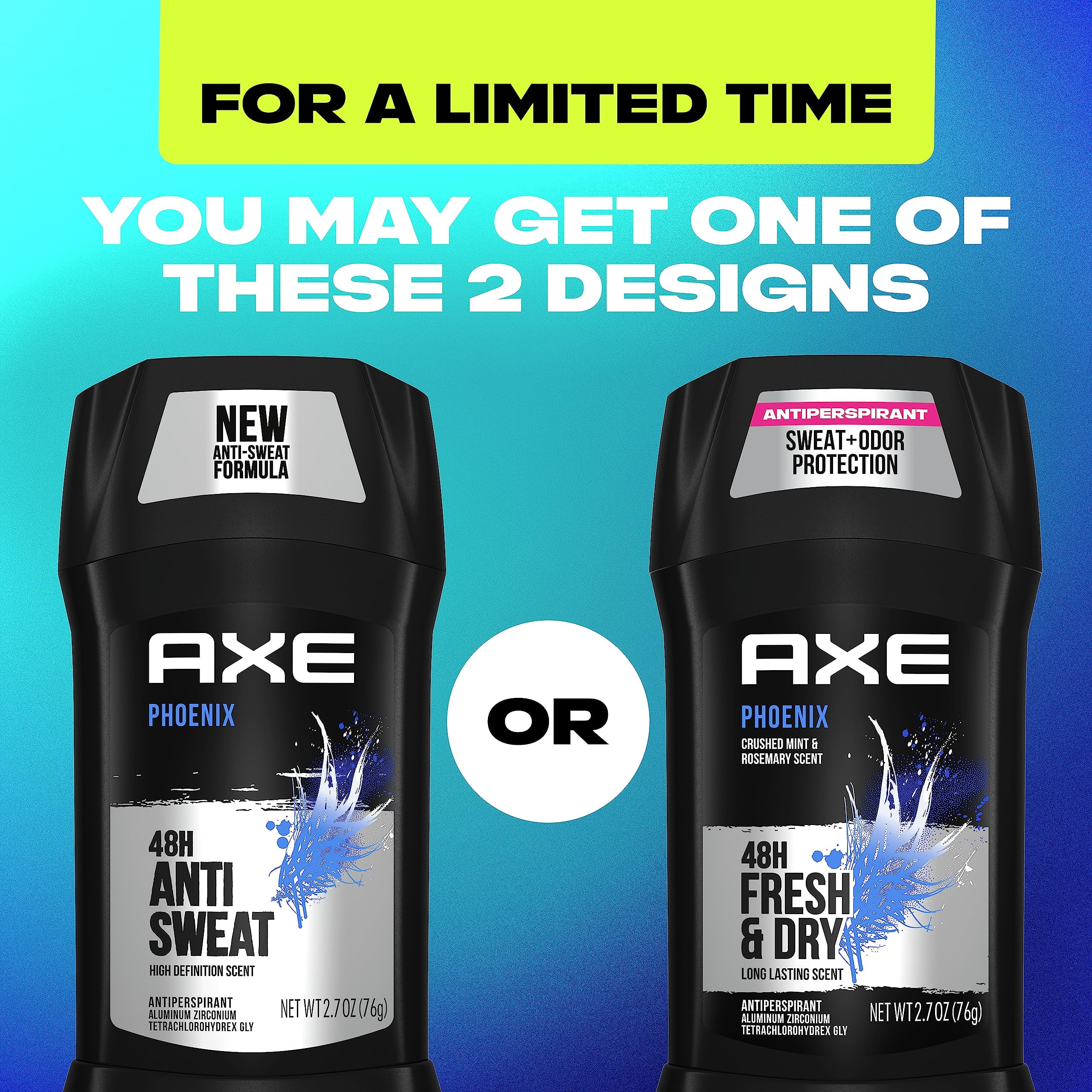 Axe Antiperspirant Deodorant For Men Phoenix 4Pk 48H Sweat & Odor Protection For Long Lasting Freshness, Crushed Mint & Rosemary Men,S Deodorant 2.7 Oz