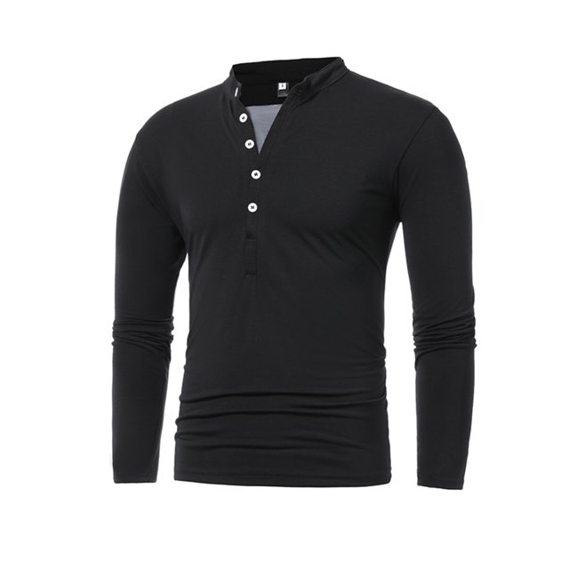 HBFAGFB Chemises de Travail à Manches Longues pour Hommes Chemise Décontractée à Boutons Col Rond Simple Slim Noir Taille g
