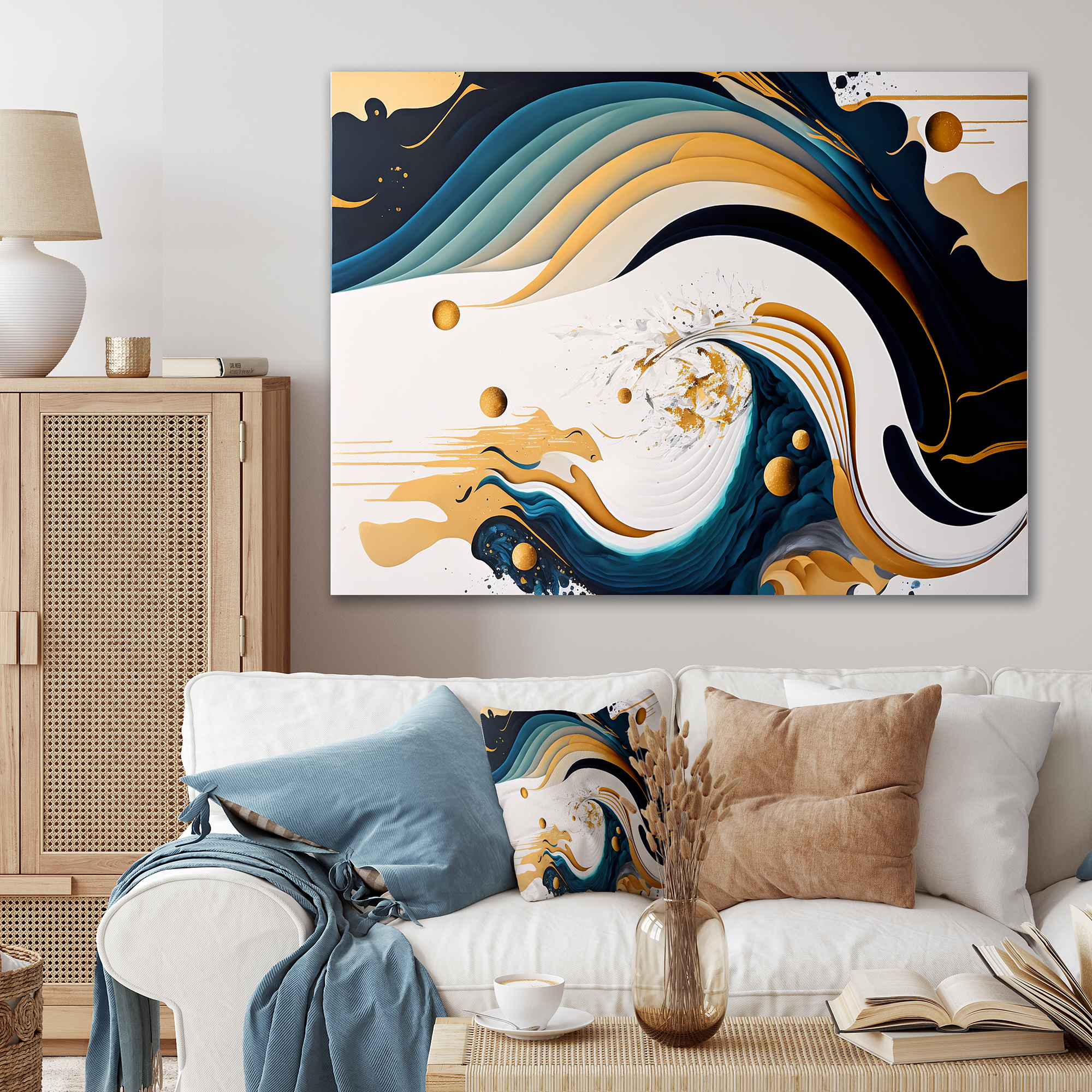 Designart Blue And Gold Modern Art Abstract Painting IV Canvas Wall Art