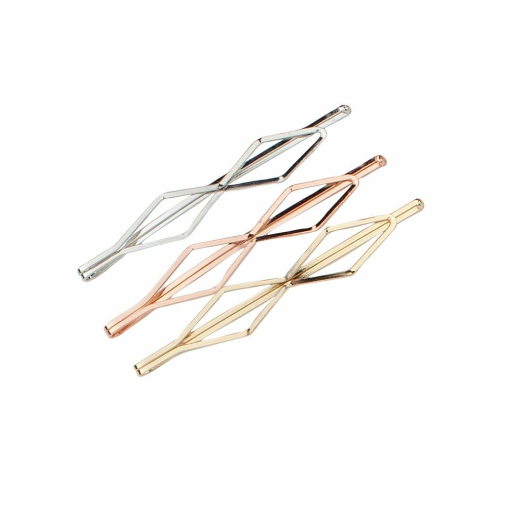 Kitsch Fashion Metal Decorative Bobby Pins, Gold, Rose Gold and Silver, 2.5' Long, 3 Pack, Diamond Bobby