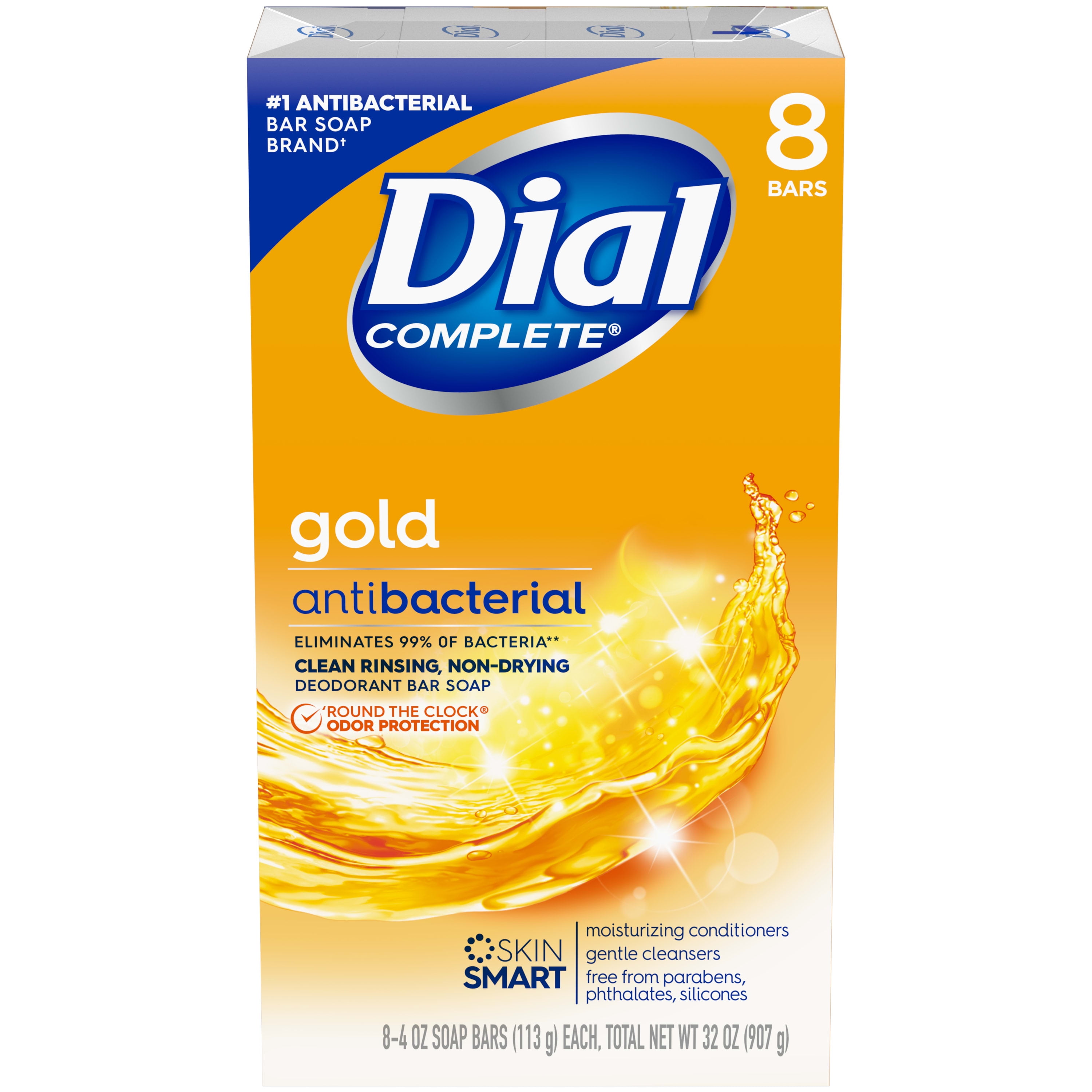 Dial Complete Antibacterial Deodorant Bar Soap, Gold, 4 oz, 8 Bars