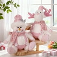 thumbnail image 3 of Christmas Decorations Sitting Sequined Cartoon Doll Pendant Christmas Party Scene Dress Up Pastel Pink Christmas Plush Set Santa Snowman Reindeer Soft Stuffed Holiday, 3 of 5