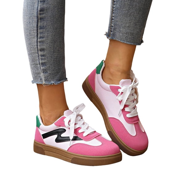 Womens Classic Retro Tennis Shoes Casual Lace Up Skate Shoes Rubber Sole Slip On Sneakers Non Slip Trainers Red Size 9