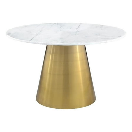 Pemberly Row Round 50-inch Marble Top Stone Dining Table in Brushed Gold