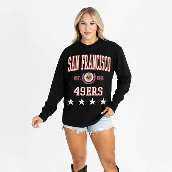 Women's Gameday Couture Black San Francisco 49ers Oversized Everyday Star Long Sleeve T-Shirt